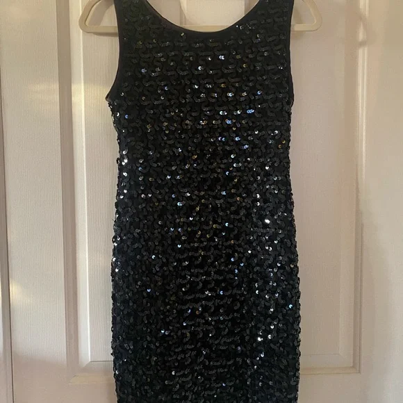 Vintage Black Sequin Sleeveless Mini Dress - Picture 3 of 8